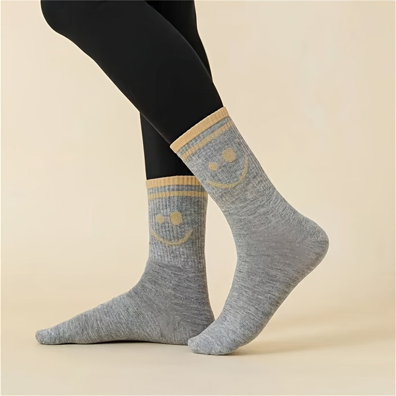5 Pairs Smiling Print Mid Tube Socks for Women