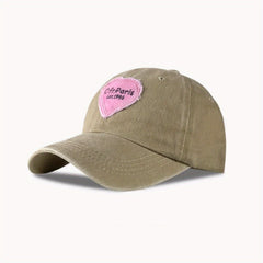 Pink Love Patch Duck Tongue Cap Soft Washed Baseball Cap Sun Hat