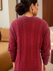 Casual Sweater Dress Women's Plus Solid Jacquard Long Sleeve