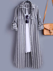Striped Long Sleeve Button Up Shirt Dress