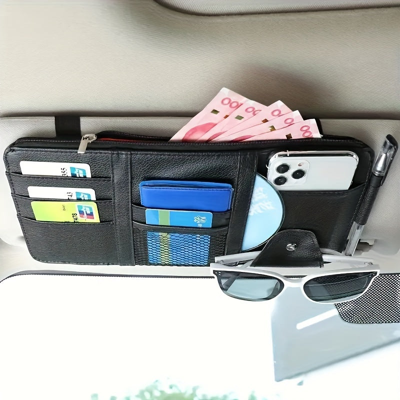 Car Sun Visor Glasses Holder Card Package Leather Storage Bag