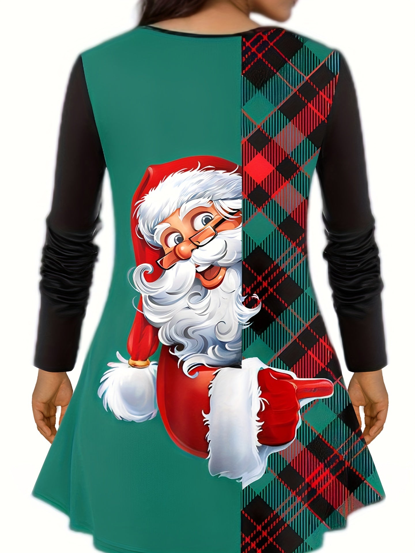 Plus Size Santa Claus & Plaid Print Peplum Top & Leggings 2PC Set