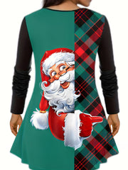 Plus Size Santa Claus & Plaid Print Peplum Top & Leggings 2PC Set