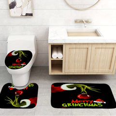 Christmas Shower Curtain Set Holiday Waterproof Removable Shower
