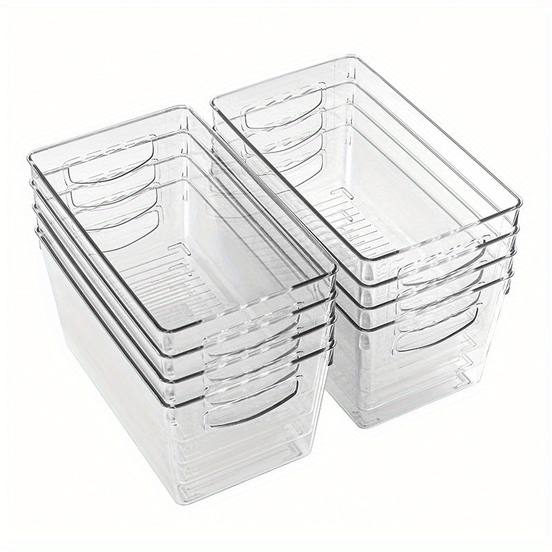 8pcs Stackable Plastic Storage Bins With Handle Medium Size