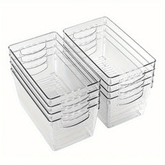 8pcs Stackable Plastic Storage Bins With Handle Medium Size