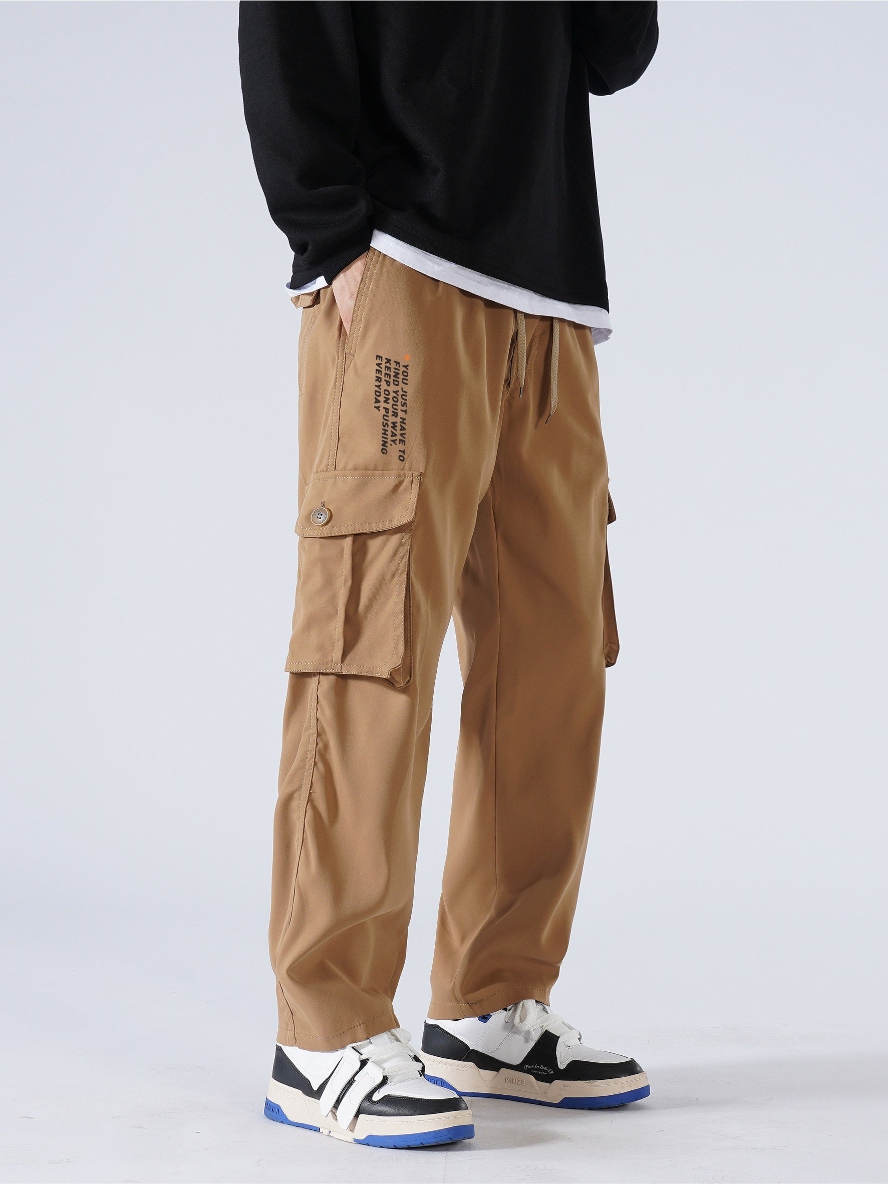 Men's Casual Drawstring Cargo Pants for Spring/Fall