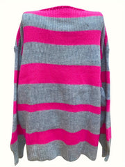 Casual Sweater Women's Plus Stripe Print Long Sleeve V Neck