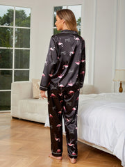 Flamingo Print Pajama Set Long Sleeve Top & Pants