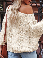Women's Plus Cable Lantern Sleeve One Shoulder Jumper