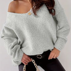 Casual Sweater Women's Solid V Neck Long Sleeve Jumper