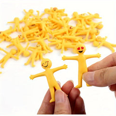25pcs Stretchable Yellow Figure Toys Cheerful Face Designs Soft Rubber Foldable
