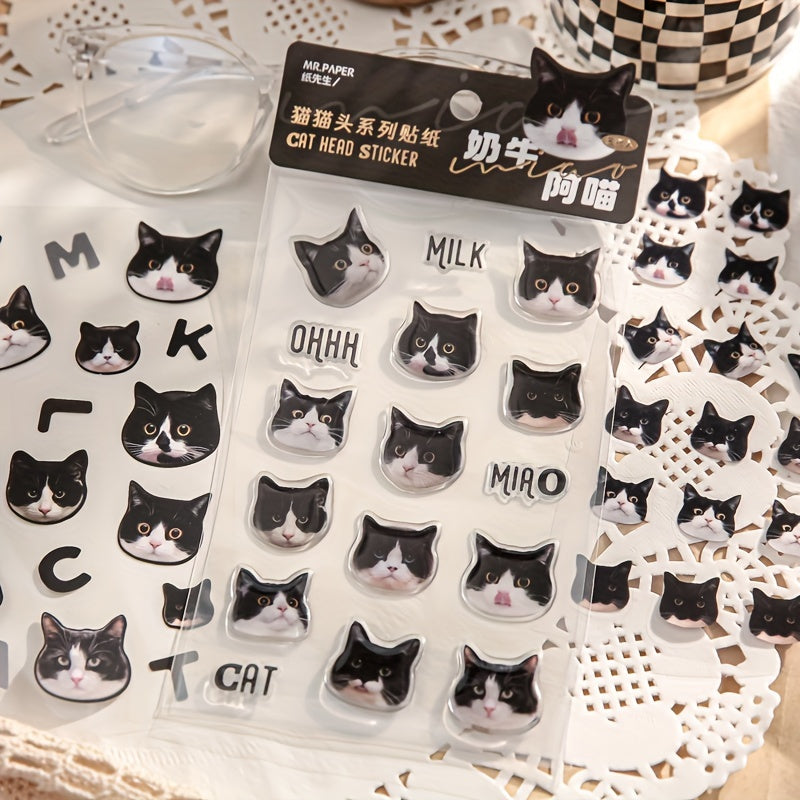3sheets Cat Cat Head Sticker PVC Resin Coated Paper Photo Album Decoration