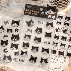 3sheets Cat Cat Head Sticker PVC Resin Coated Paper Photo Album Decoration