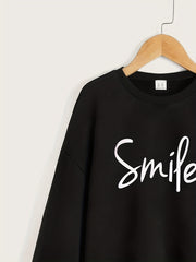 Girls' Smile Letter Print Pullovers Crew Neck Sweatshirt