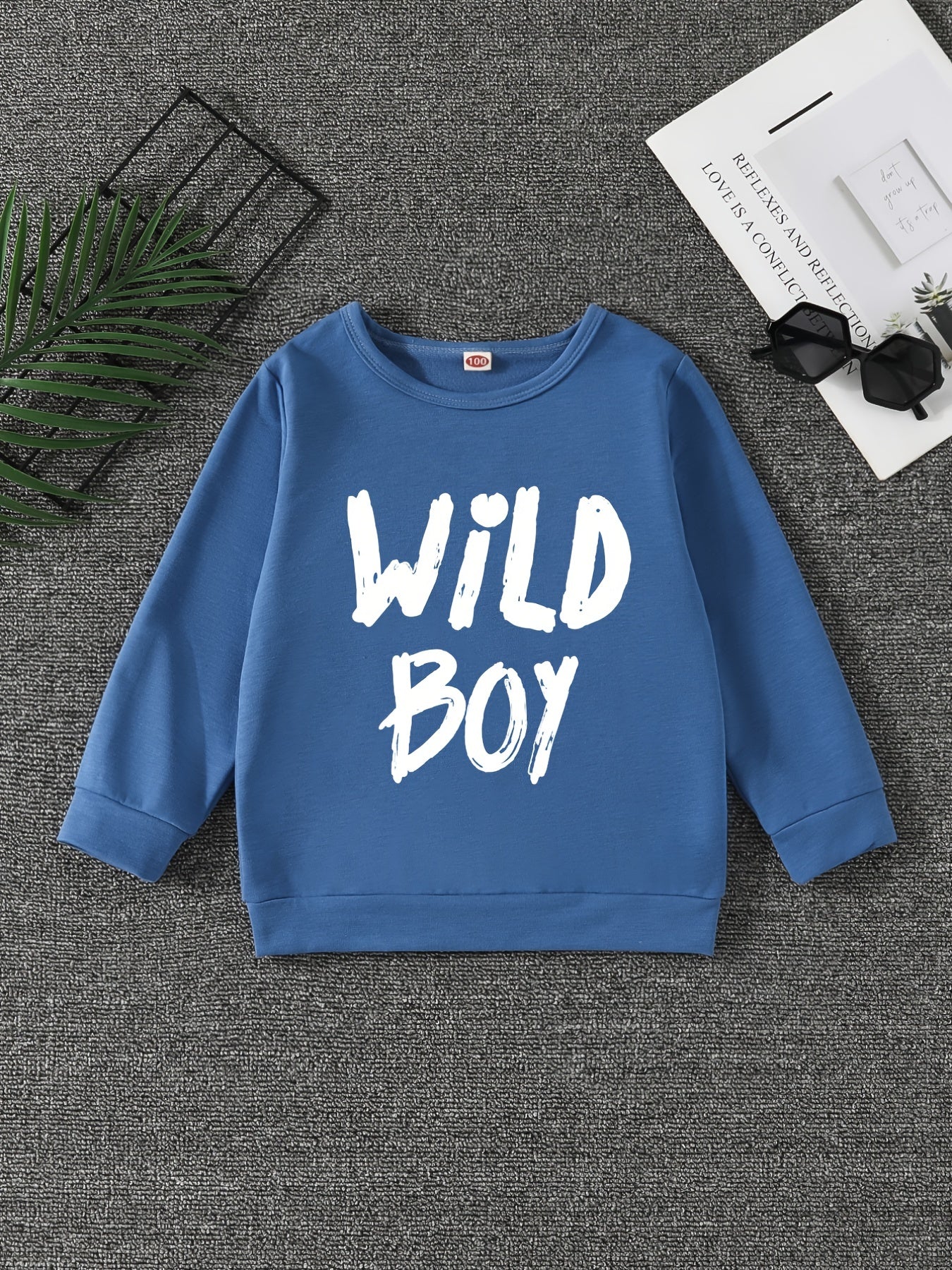 WILD BOY Letter Print Boys Casual Pullover Sweatshirt Long Sleeve Tops