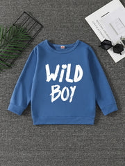 WILD BOY Letter Print Boys Casual Pullover Sweatshirt Long Sleeve Tops