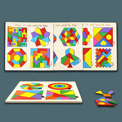 Wooden Brain Teaser Puzzle Set - Colorful Shapes Toy