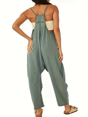 Casual V Neck Sleeveless Jumpsuit Spaghetti Strap Overall Women's Clothing