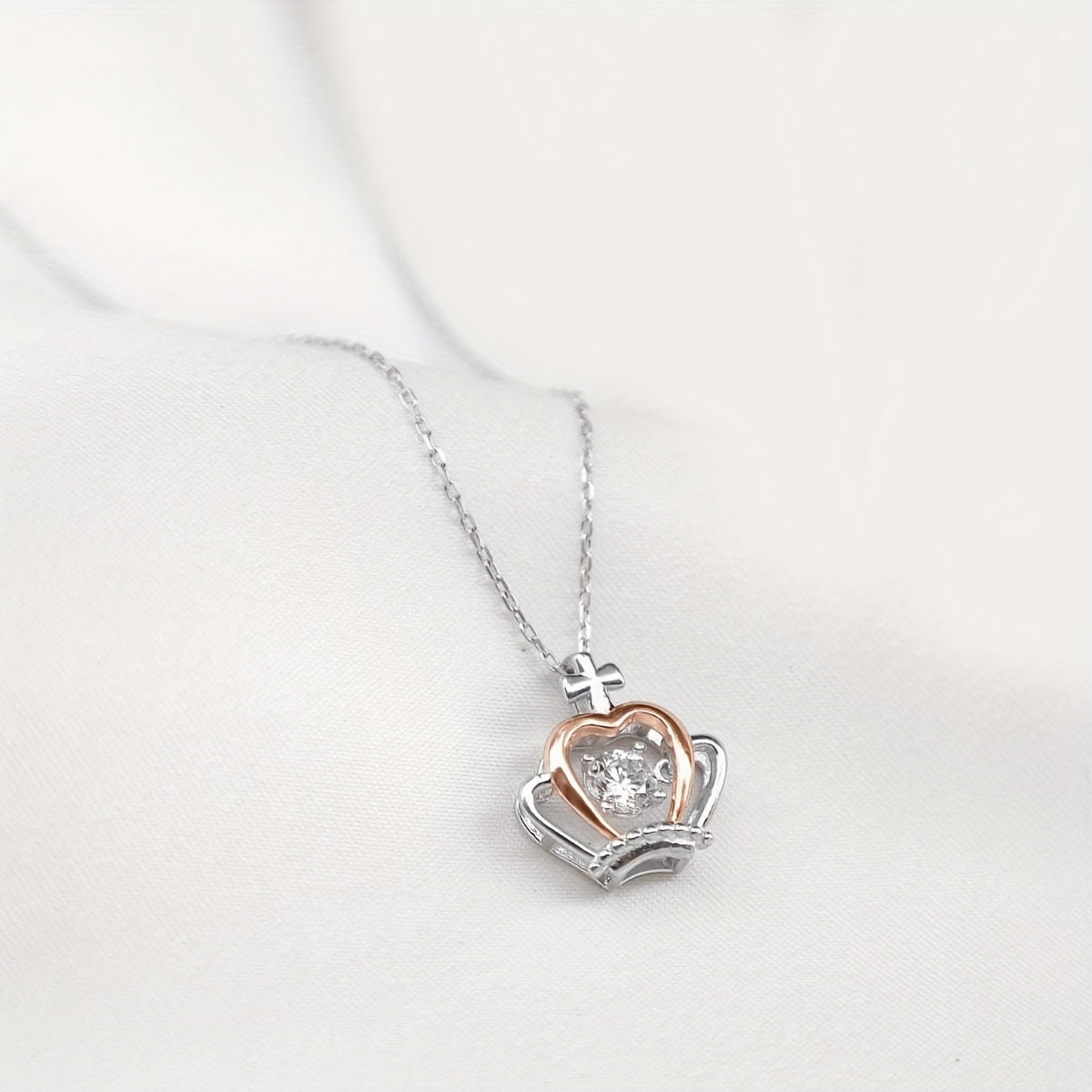 Zircon Crown Pendant Necklace With Card for Daughter