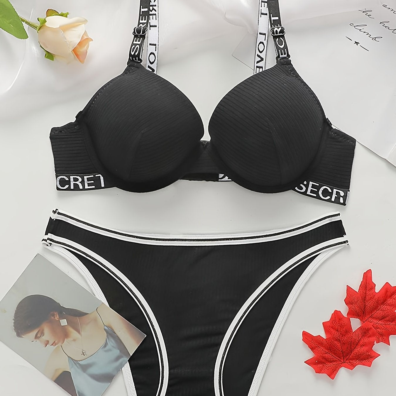 Letter Print Bra & Panties Set Women's Lingerie