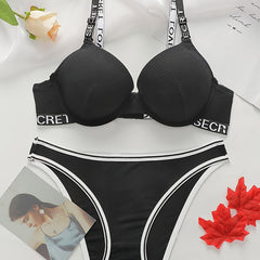 Letter Print Bra & Panties Set Women's Lingerie