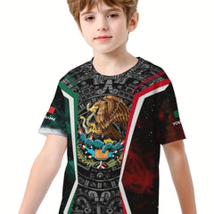 Mexico Flag 3D Print Boys T-Shirt Casual Lightweight Top Summer Kids Clothes