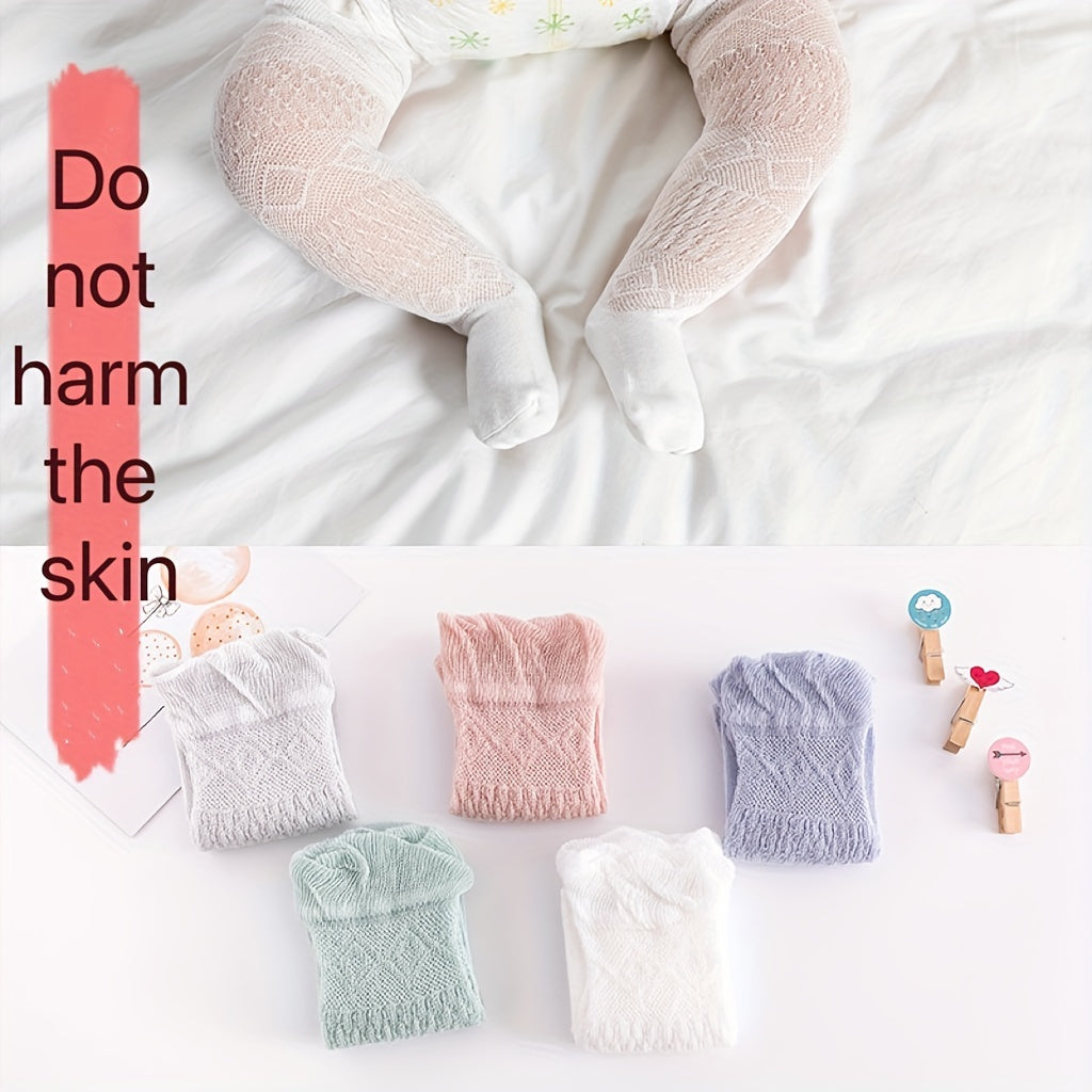 5 Pairs Baby Mesh Over The Knee Stockings Anti Mosquito Ruffled Hollow Out Socks