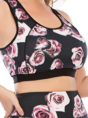 Floral Print Round Neck Yoga Bra Plus Size