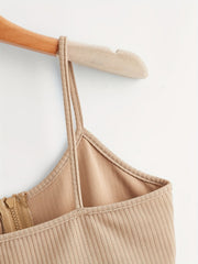 Ribbed Knit Solid Zipper Cami Vest Women's Casual
