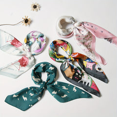 Classic Printed Square Scarf Bandana Silk Neckerchief Women