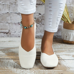 Women's Breathable Knit Slip On Flat Shoes Lightweight Square Toe Shoes