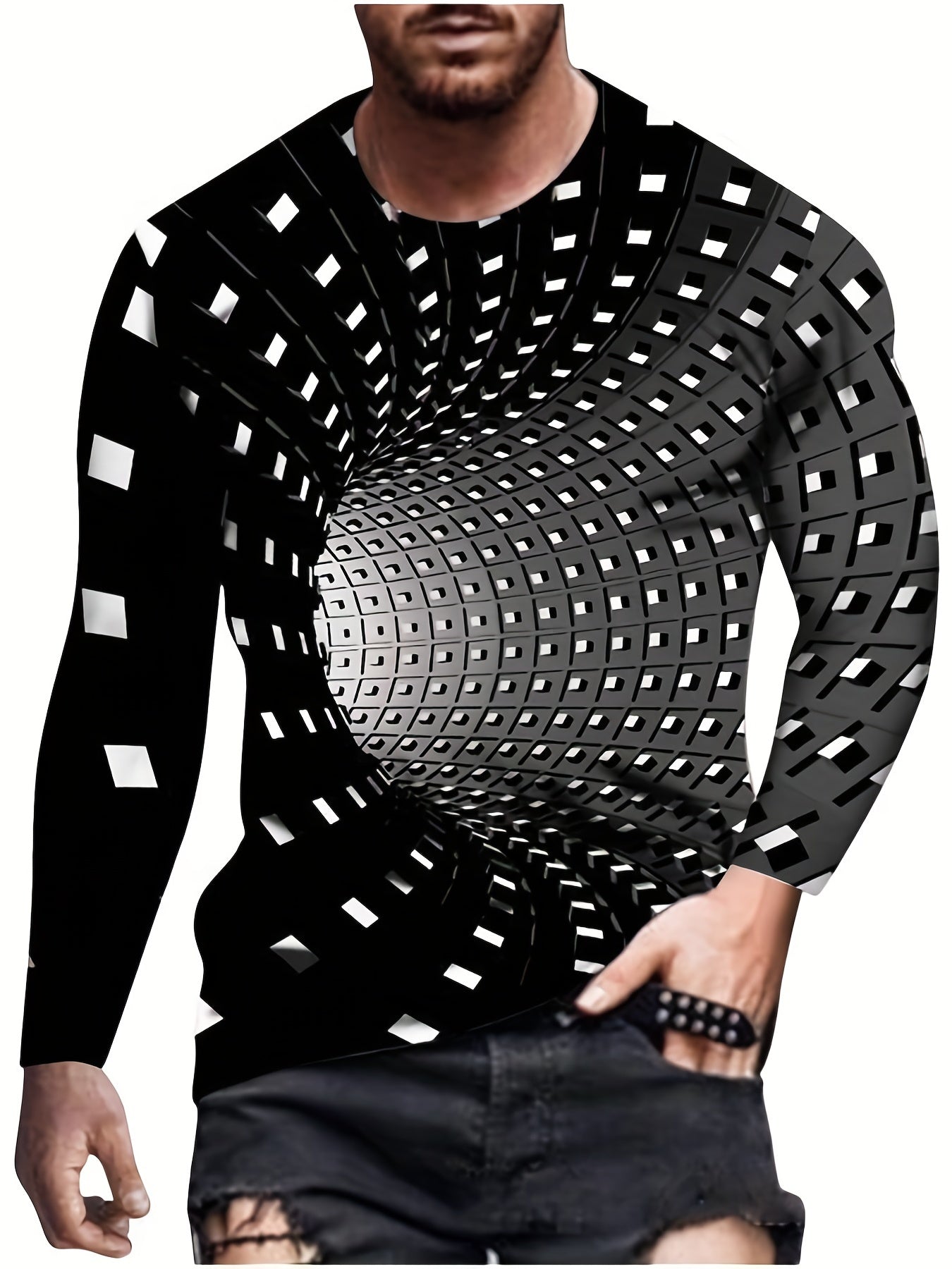 3D Pattern Print Men's Graphic Crew Neck Long Sleeve T-shirt for Men