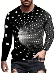 3D Pattern Print Men's Graphic Crew Neck Long Sleeve T-shirt for Men
