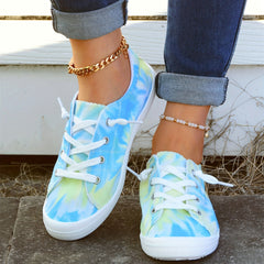 Women's Tie Dye Canvas Shoes Lace Up Flat Walking Anti Slip Sneakers