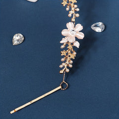 Rhinestone Flower Faux Pearl Head Piece Bobby Pin Hair Hoop Bridal Wedding