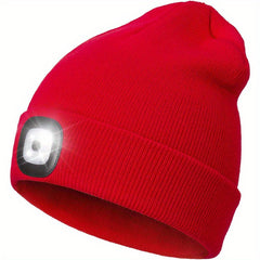 USB Rechargeable LED Beanie Hat - Hands-Free Winter Knitted Night Light Cap