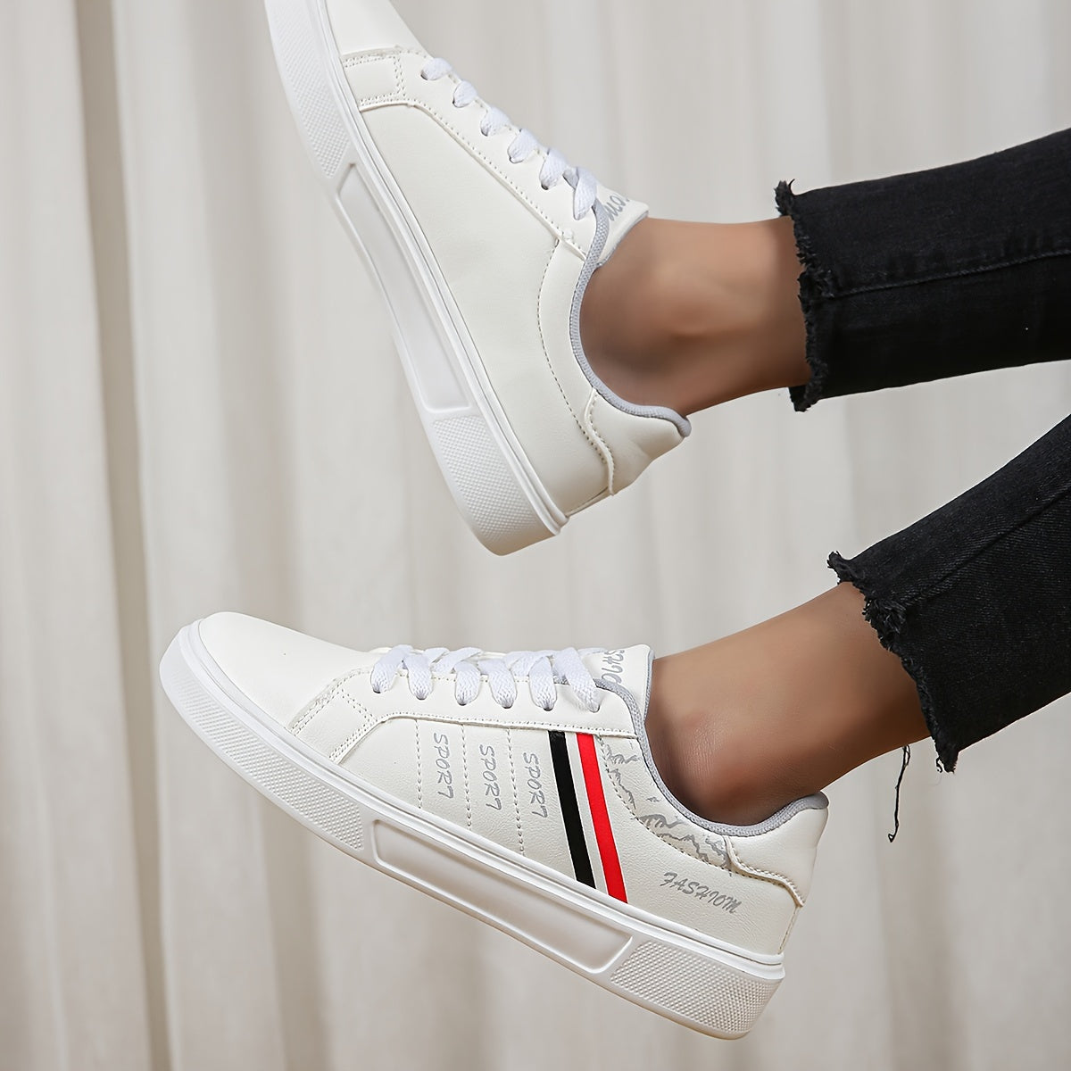 Colorful Stripes Pattern Faux Leather Skate Shoes