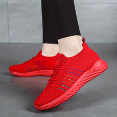 Women's Striped Running Shoes Lace Up Breathable Casual Sneakers