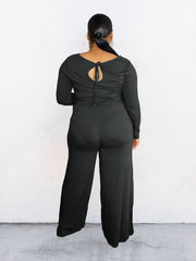 Knot Back Drawstring Wide Pant Jumpsuit