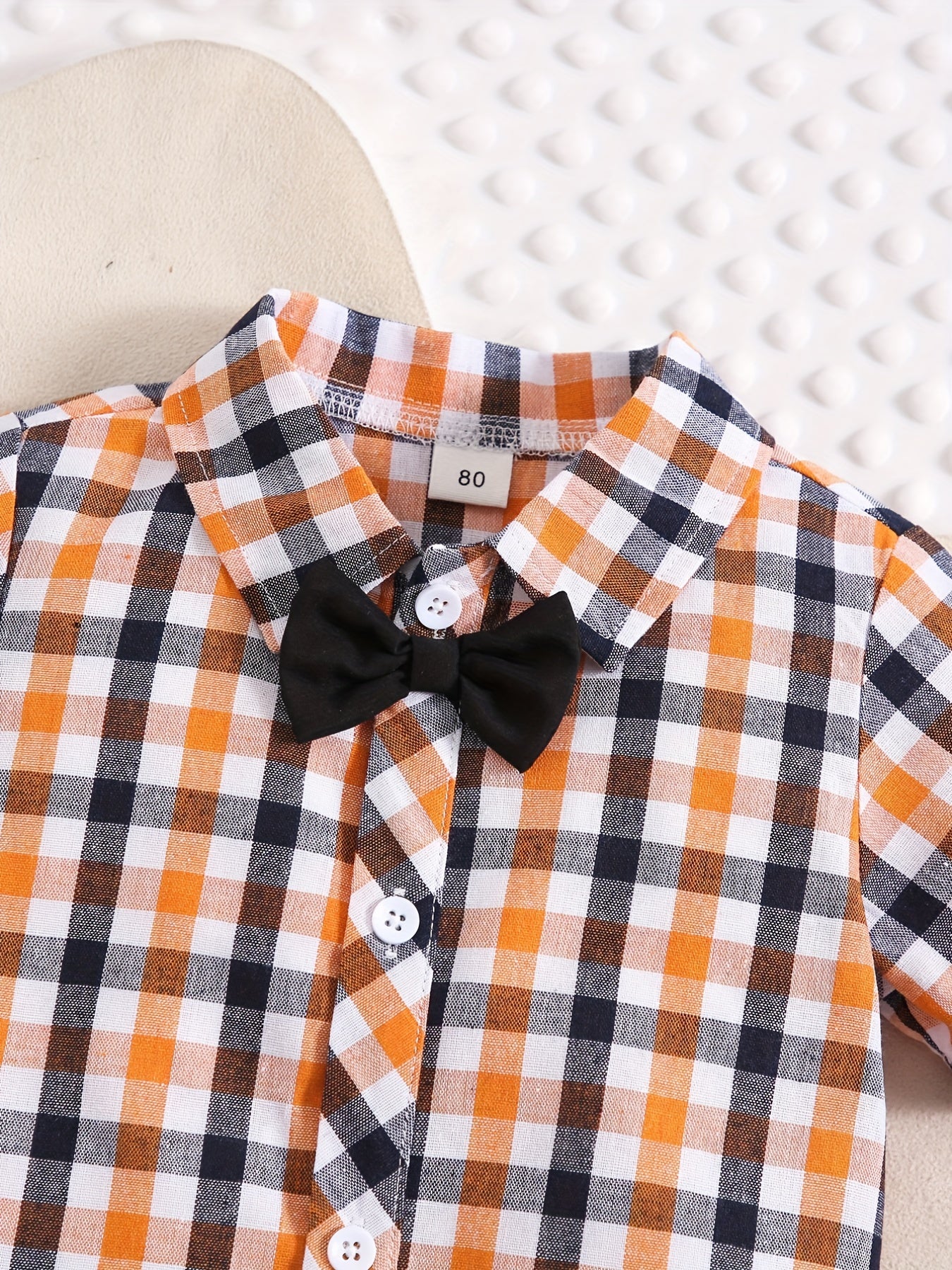 Plaid Outfit Baby Boys 2pc Bowtie Shirt & Suspender Shorts Set