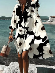 Floral Print Button Up Long Sleeve Shirt Dress