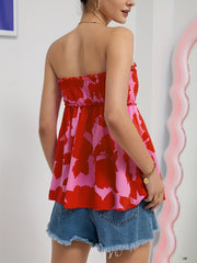 Flower Print Tube Top Strapless Summer Casual Shirt