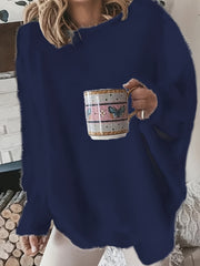Women's Plus Solid Fluffy Round Neck Sweater