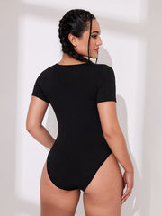 Square Neck Bodycon Seamless Short Sleeve Yoga Bodysuit