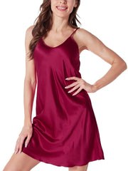 Satin Slip Nightdress V Neck Spaghetti Strap Sleep Dress Women's Sleepwear