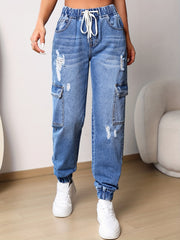 Jogger Jeans Drawstring Waist Cargo Pants Women's Denim Jeans