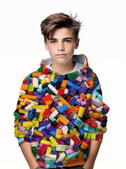 Kids 3D Print Hooded Sweatshirt Youth Crew Neck Pullover Coat