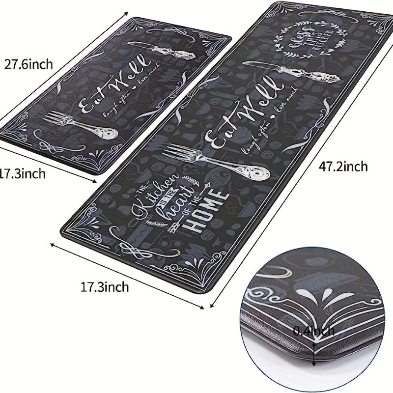 2pcs Absorbent Kitchen Rug Set Waterproof Anti Fatigue Runner Soft Carpet