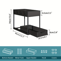 2 Tier Sliding Sink Organizer Rack Bathroom Kitchen Storage Hook